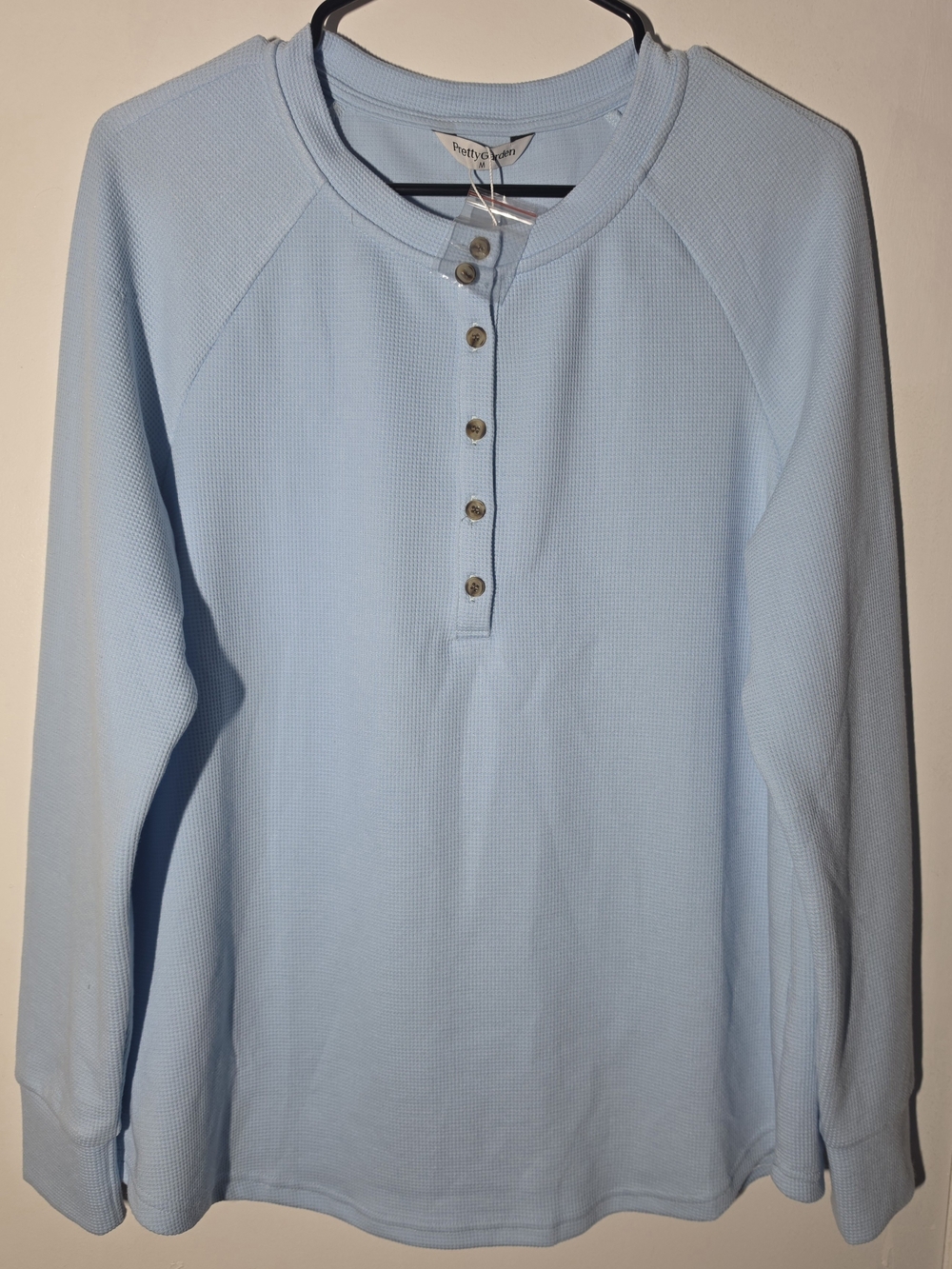Soft Light Blue Henley Button-Front Waffle Top - Women's